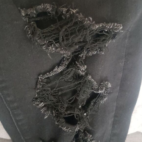 American Eagle jeans women's sz 6 black destroyed holes stretch hi-rise jegging - Picture 9 of 16